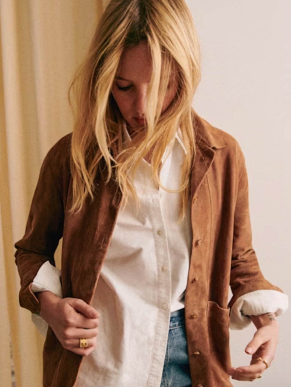 Sézane Will Jacket, Camel Suede, Size M